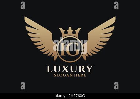Luxury royal wing Letter IG crest Gold color Logo vector, Victory logo, crest logo, wing logo, vector logo . Stock Vector