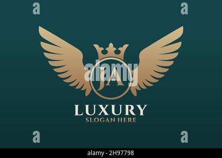 Luxury royal wing Letter JA crest Gold color Logo vector, Victory logo, crest logo, wing logo, vector logo . Stock Vector