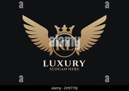 Luxury royal wing Letter KL crest Gold color Logo vector, Victory logo, crest logo, wing logo, vector logo . Stock Vector