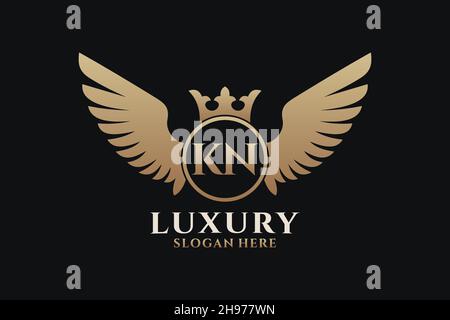 Luxury royal wing Letter KN crest Gold color Logo vector, Victory logo, crest logo, wing logo, vector logo . Stock Vector