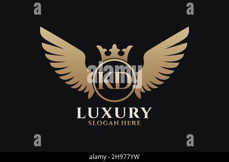 Luxury royal wing Letter KD crest Gold color Logo vector, Victory logo, crest logo, wing logo, vector logo . Stock Vector