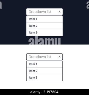 Drop-down list with menu items for the website. The view is in the expanded state. User interface for the website and application. Vector illustration Stock Vector