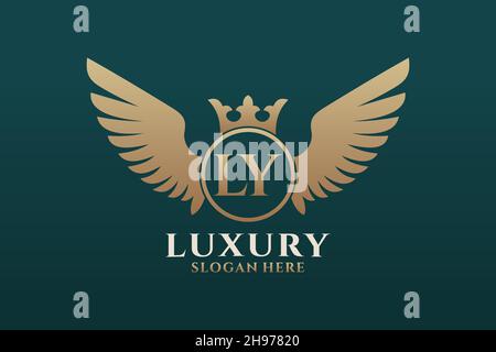 Luxury royal wing Letter LY crest Gold color Logo vector, Victory logo, crest logo, wing logo, vector logo . Stock Vector