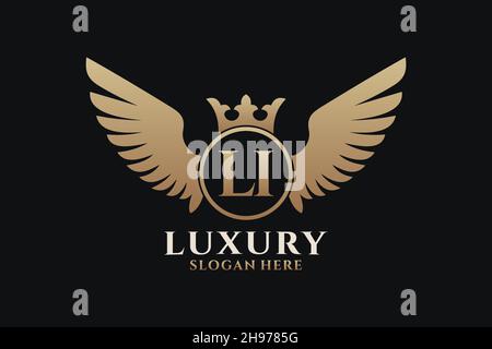 Luxury royal wing Letter LI crest Gold color Logo vector, Victory logo, crest logo, wing logo, vector logo . Stock Vector