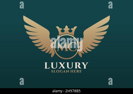 Luxury royal wing Letter MC crest Gold color Logo vector, Victory logo, crest logo, wing logo, vector logo . Stock Vector