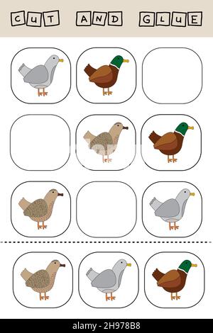 Vector illustration of mead animals lacking the desired element. paper game for the development of preschoolers. Cut out parts of the image and glue o Stock Photo