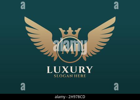 Luxury royal wing Letter MJ crest Gold color Logo vector, Victory logo, crest logo, wing logo, vector logo . Stock Vector