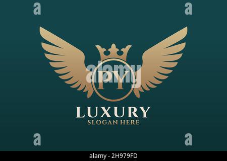 Luxury royal wing Letter PY crest Gold color Logo vector, Victory logo, crest logo, wing logo, vector logo . Stock Vector