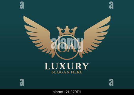 Luxury royal wing Letter OA crest Gold color Logo vector, Victory logo, crest logo, wing logo, vector logo . Stock Vector