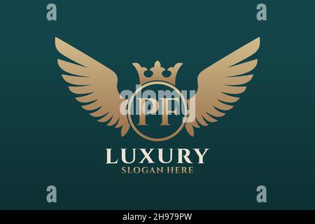 Luxury royal wing Letter PF crest Gold color Logo vector, Victory logo, crest logo, wing logo, vector logo . Stock Vector