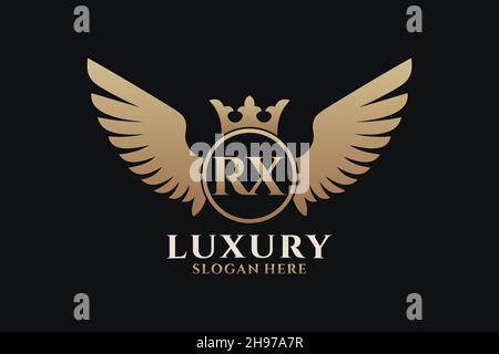 Luxury royal wing Letter RX crest Gold color Logo vector, Victory logo, crest logo, wing logo, vector logo . Stock Vector