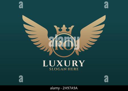 Luxury royal wing Letter RO crest Gold color Logo vector, Victory logo, crest logo, wing logo, vector logo . Stock Vector