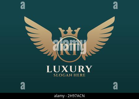 Luxury royal wing Letter RT crest Gold color Logo vector, Victory logo, crest logo, wing logo, vector logo . Stock Vector