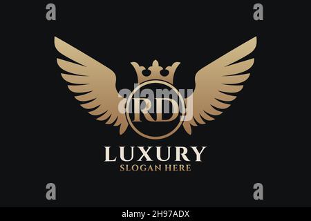 Luxury royal wing Letter RD crest Gold color Logo vector, Victory logo, crest logo, wing logo, vector logo . Stock Vector