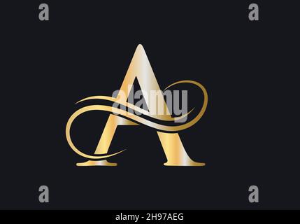 A Letter Initial Luxurious Logo Template. A Logo Golden Concept. A Letter Logo with Golden Luxury Color and Monogram Design. Stock Vector