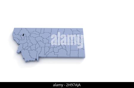 Montana State Map 3d. State 3D rendering set in the United States. Stock Photo