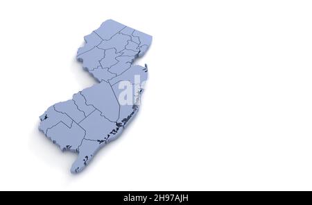 New jersey State Map 3d. State 3D rendering set in the United States. Stock Photo