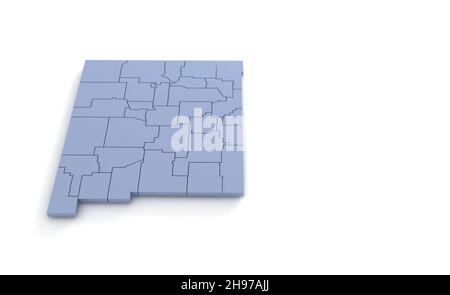 New Mexico State Map 3d. State 3D rendering set in the United States. Stock Photo