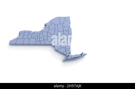 New York State Map 3d. State 3D rendering set in the United States. Stock Photo