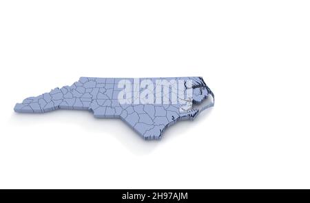 North Carolina State Map 3d. State 3D rendering set in the United States. Stock Photo