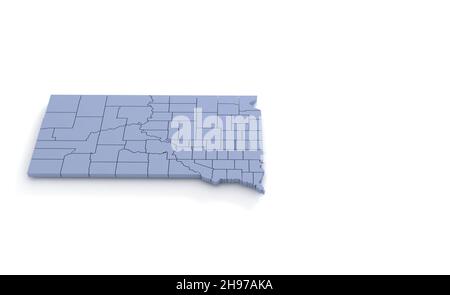 South Dakota State Map 3d. State 3D rendering set in the United States. Stock Photo