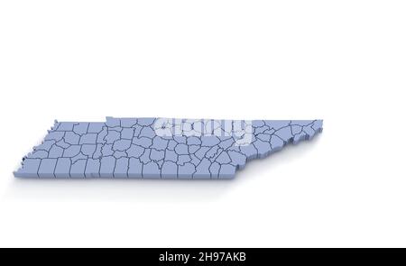 Tennessee State Map 3d. State 3D rendering set in the United States. Stock Photo