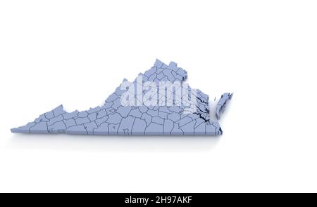 Virginia State Map 3d. State 3D rendering set in the United States. Stock Photo