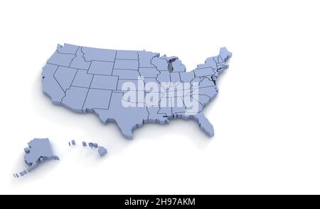 US map. United State Map 3d. State 3D rendering set in the United States. Stock Photo