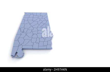 Alabama State Map 3d. State 3D rendering set in the United States. Stock Photo