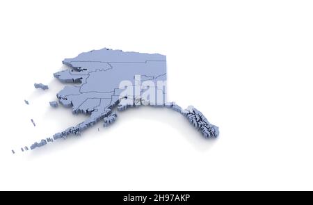 Alaska State Map 3d. State 3D rendering set in the United States. Stock Photo