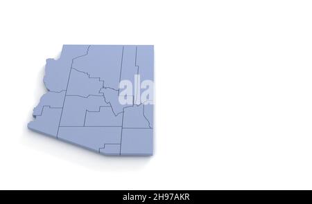 Arizona State Map 3d. State 3D rendering set in the United States. Stock Photo