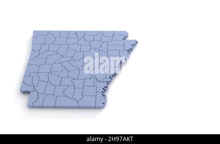 Arkansas State Map 3d. State 3D rendering set in the United States. Stock Photo