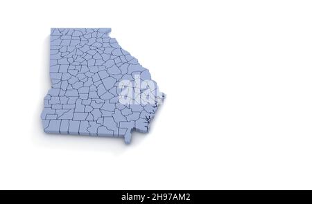 Georgia State Map 3d. State 3D rendering set in the United States. Stock Photo