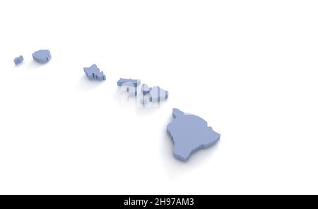 Hawaii State Map 3d. State 3D rendering set in the United States. Stock Photo