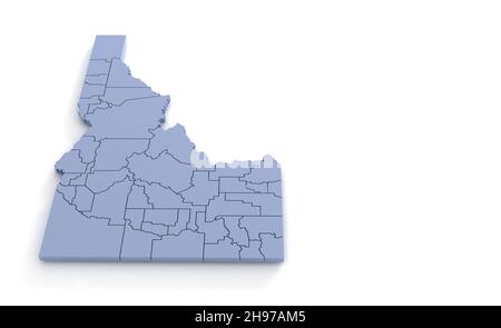 Idaho State Map 3d. State 3D rendering set in the United States. Stock Photo
