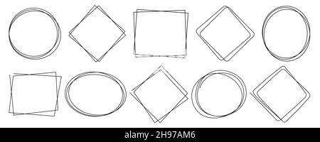Modern linear frames in a minimalistic style. Various shapes of frames, vector illustration isolated on white Stock Vector