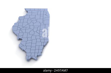 illinois State Map 3d. State 3D rendering set in the United States. Stock Photo