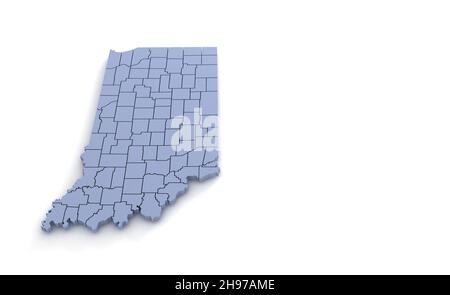 Indiana State Map 3d. State 3D rendering set in the United States. Stock Photo