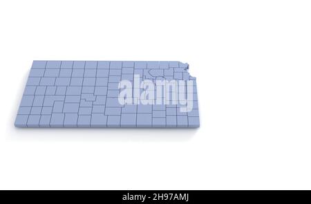 Kansas State Map 3d. State 3D rendering set in the United States. Stock Photo