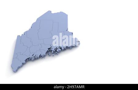 Maine State Map 3d. State 3D rendering set in the United States. Stock Photo