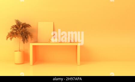 3d rendering of a yellow studio background with object. interior 3d illustration. Stock Photo