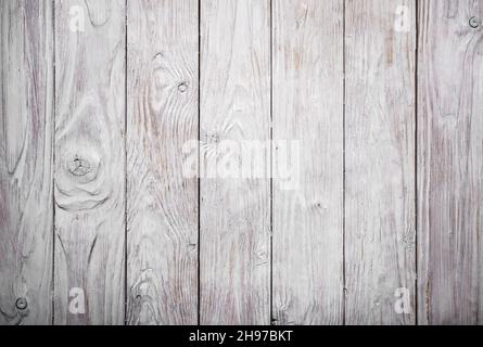White wooden textured background of flat layed planks with weathered vintage painted surface Stock Photo