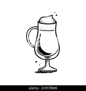 Hand drawn coffee drink with glass cup. Sketch doodle style. Coffee cup isolated vector illustration. Stock Vector
