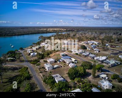 Aerial of holiday houses at Buxton a small village on the banks of the Isis River Queensland Australia Stock Photo