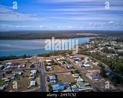 Aerial of holiday houses at Buxton a small village on the banks of the Isis River Queensland Australia Stock Photo