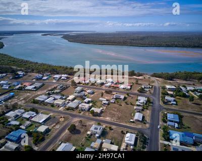 Aerial of holiday houses at Buxton a small village on the banks of the Isis River Queensland Australia Stock Photo