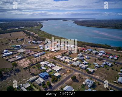 Aerial of holiday houses at Buxton a small village on the banks of the Isis River Queensland Australia Stock Photo