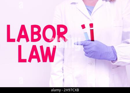 Text caption presenting Labor Law. Internet Concept rules relating to rights and responsibilities of workers Testing Medicine And Vaccine For Virus Stock Photo