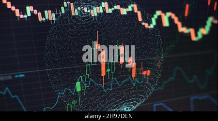 Analyzing investment statistics and indicators on dashboard for trading products. Stock Photo