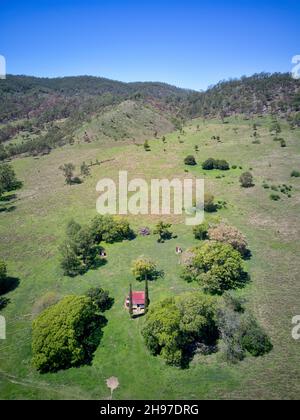 Aerial view of the historic Boolboonda State School near Gin Gin Queensland Australia Stock Photo